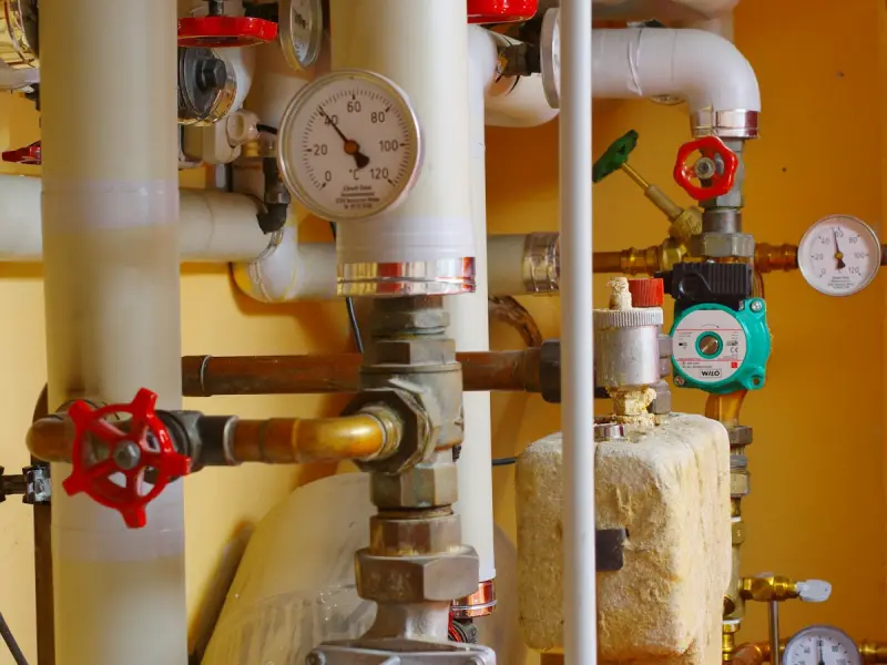 Pipes, valves and gauges of a boiler room